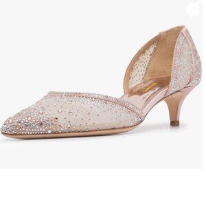 XYD Blush Pink Crystal Embellished Kitten Heel Pumps
